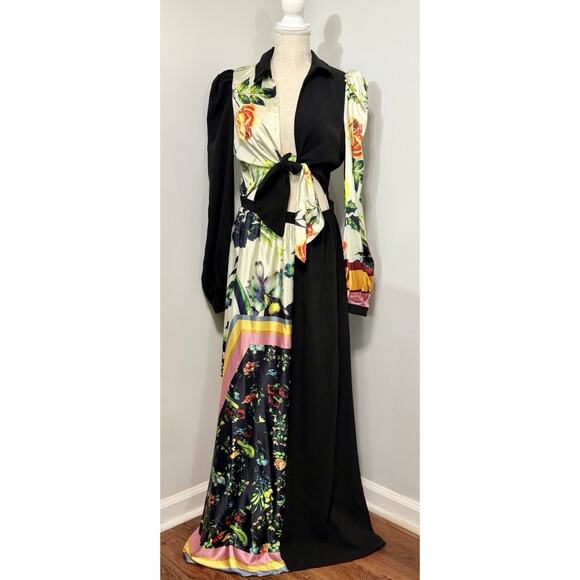 La’tiste by Amy Tropical Garden Tie Front Cut Out Maxi Dress Two Time Size Large - Picture 1 of 3